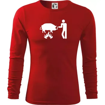 Pánská móda Grilování - Prase - Triko s dlouhým rukávem FIT-T long sleeve - M ( Červená )