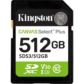 Paměťová karta Kingston SDXC karta 512GB Canvas Select Plus, U1, V10, A1