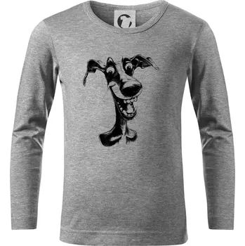 Chlapecké tričko Černobílá karikatura chrt - Triko dětské Long Sleeve - 122 cm/6 let ( Tmavě šedý melír )