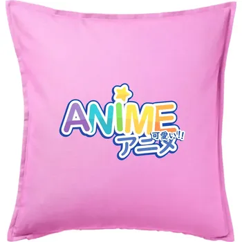 Polštář Anime nápis duhový - Polštář 50x50 - 50x50 - Včetně výplně ( Růžová )