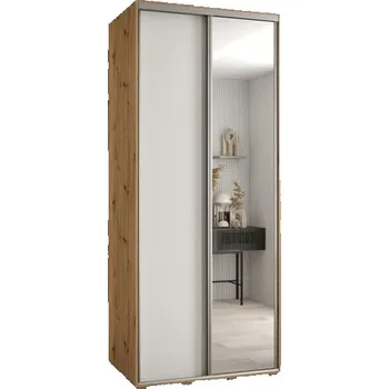 Šatní skříň Šatní skříň s posuvnými dveřmi a zrcadlem DAVOS 100cm | DUB Artisan / bílá / stříbrné