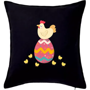 Polštář Slepice sedící na velikonočním vejci - Polštář 50x50 - 50x50 - Pouze potah ( Černá )