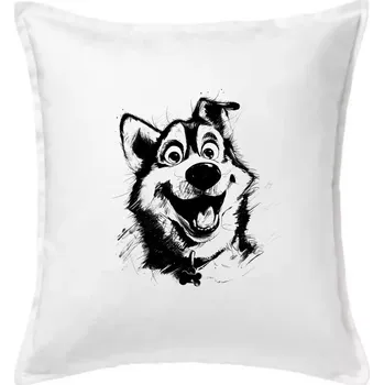 Polštář Černobílá karikatura husky - Polštář 50x50 - 50x50 - Pouze potah ( Bílá )