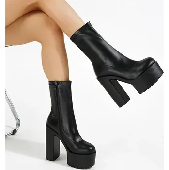 Dámské kozačky Dámské kotníkové boty na vysoké platformě Barva: Černá, Velikost: 37