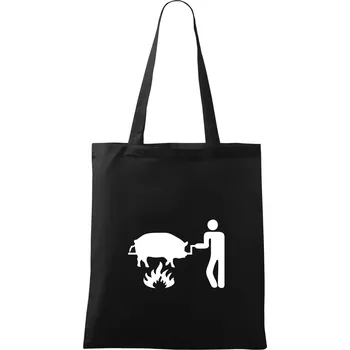Nákupní taška Grilování - Prase - Taška bavlněná - 42 x 38 cm ( Černá )