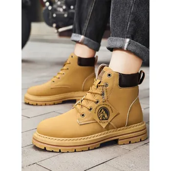 Pánská běžecká obuv Kožené kotníkové boty pro motorkáře, šněrovací Barva: Khaki, Velikost: 42