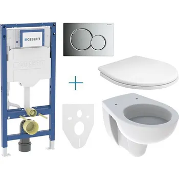 WC sada Geberit + Kolo Set předstěnové instalace Duofix + klozet a sedátko Kolo Rekord + tlačítko Sigma01, chrom mat easy-to-clean