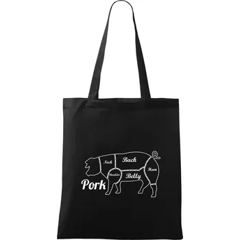 Nákupní taška Prase nákres rozřezání - Taška bavlněná - 42 x 38 cm ( Černá )