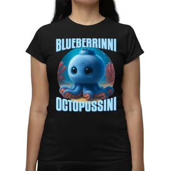 Žertovný předmět Blueberrinni Octopussini - Italian Brainrot - chobotnice borůvka - dámské tričko s potiskem- Tričkový.cz