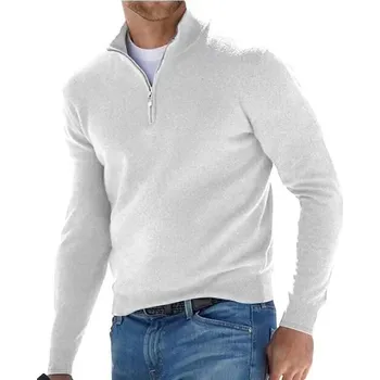 Pánský svetr Pánský svetr se zipem – polo svetr s výstřihem do V Barva: Bílá, Velikost: 5XL