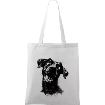Černobílá karikatura Labrador tmavý - Taška bavlněná - 42 x 38 cm ( Bílá )