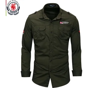 Pánská košile Pánská bavlněná košile – army styl s výšivkou Velikost: 3XL, Barva (Varianta): 115 Army Green