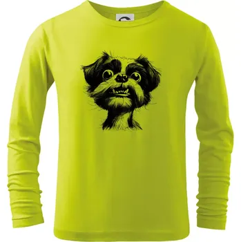 Dětská móda Černobílá karikatura Ši-tzu - Triko dětské Long Sleeve - 104-110cm / 3-4 roky ( Limetková )