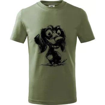 Černobílá karikatura jezevčík - Tričko dětské bavlněné - 134 cm/8 let ( Khaki )