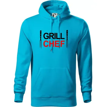 Pánská mikina Grilování - Grill Chef - Mikina pánská Cape s kapucí - 5XL ( Světlý tyrkys )