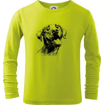 Dětská móda Černobílá karikatura Labrador světlý - Triko dětské Long Sleeve - 158 cm/12 let ( Limetková )