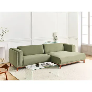 Pohovka Pohovka zelená manšestrové čalounění 4místná levostranná dřevěné nohy moderní styl obývací pokoj Beliani