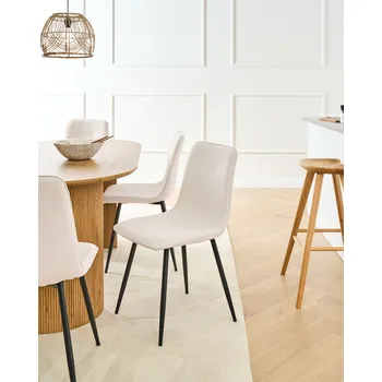 Jídelní židle Sada 4 jídelních židlí světle béžová polyesterové čalounění černé železné nohy bez područek jídelna Beliani