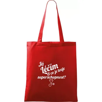 Nákupní taška Já léčím - tvoje superschopnost? Šikmý nápis - Taška bavlněná - 42 x 38 cm ( Červená )