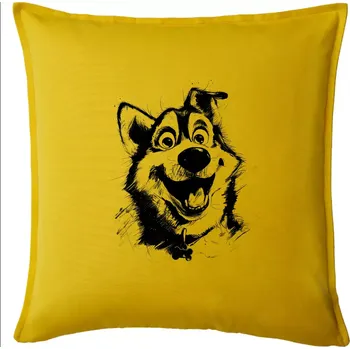 Polštář Černobílá karikatura husky - Polštář 50x50 - 50x50 - Pouze potah ( Žlutá )