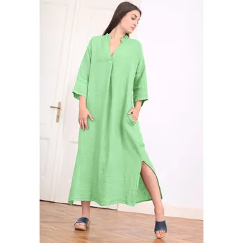 Dámské šaty Glara Maxi lněné šaty s rozparky a kapsami 1125136