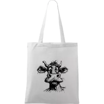 Nákupní taška Černobílá karikatura světlá kráva hlava - Taška bavlněná - 42 x 38 cm ( Bílá )