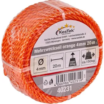 Upínací popruh KesTek Víceúčelové lano 20 m / 4 mm, oranžové