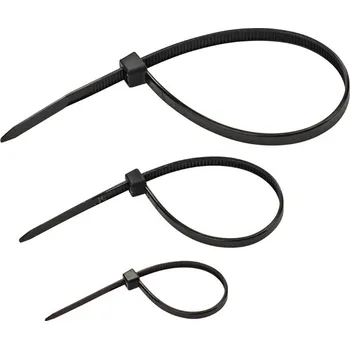 Stahovací páska KesTek Stahovací pásky plastové 100/150/200 mm, černé, 3x 25 ks