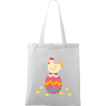 Slepice sedící na velikonočním vejci - Taška bavlněná - 42 x 38 cm ( Bílá )