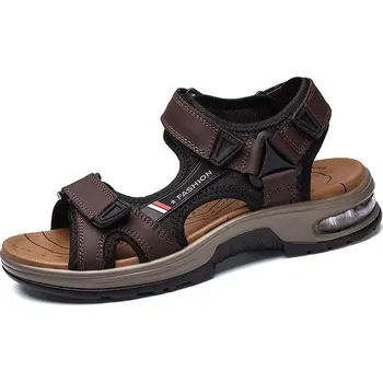 Dámské sandále Pánské letní kožené sandály na ven a na pláž Barva: Tmavě Hnědá, Velikost: 44