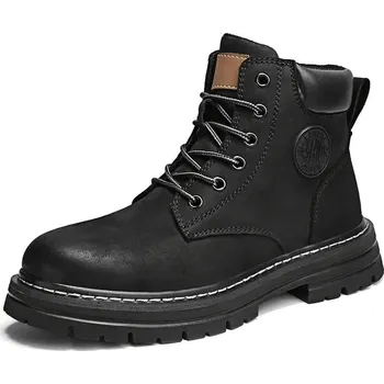 Pánská sportovní obuv Kožené kotníkové boty unisex na šněrování Velikost: 47, Barva (Varianta): Černá s