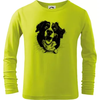 Dětská móda Černobílá karikatura Bernský salašnický pes - Triko dětské Long Sleeve - 146 cm/10 let ( Limetková )