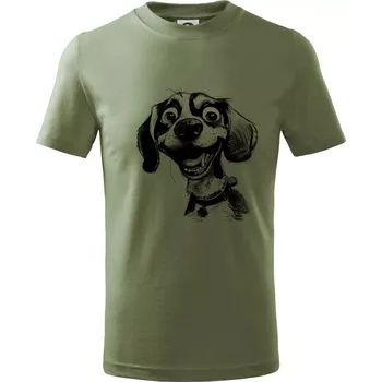 Chlapecké oblečení Černobílá karikatura bígl - Tričko dětské bavlněné - 134 cm/8 let ( Khaki )