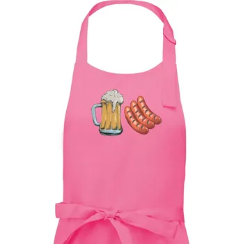 Kuchyňská zástěra Pivo a klobása - Pánská zástěra na vaření - Univerzální velikost ( Růžová )