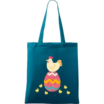 Slepice sedící na velikonočním vejci - Taška bavlněná - 42 x 38 cm ( Petrolejová )