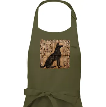 Kuchyňská zástěra Egyptské hieroglyfy pes - Dámská zástěra na vaření - Univerzální velikost ( Khaki )