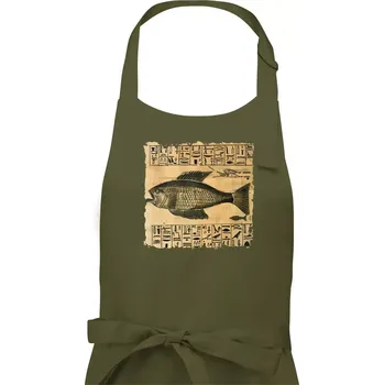Kuchyňská zástěra Egyptské hieroglyfy ryba - Dámská zástěra na vaření - Univerzální velikost ( Khaki )