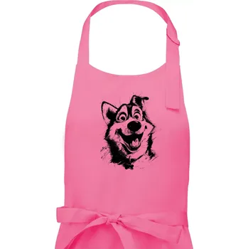 Kuchyňská zástěra Černobílá karikatura husky - Dámská zástěra na vaření - Univerzální velikost ( Růžová )