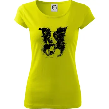 Dámské tričko Černobílá karikatura Border kolie - Dámské triko Pure - S ( Limetková )