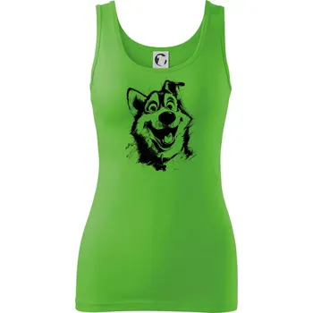 Dámské tričko Černobílá karikatura husky - Dámské tílko - 2XL ( Apple Green )