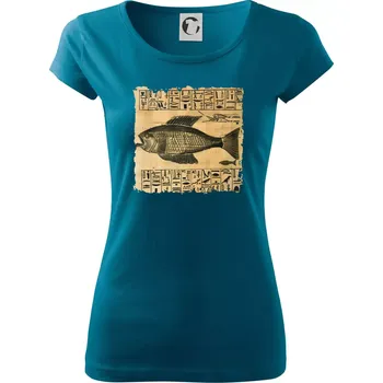 Egyptské hieroglyfy ryba - Dámské triko Pure - M ( Petrolejová )