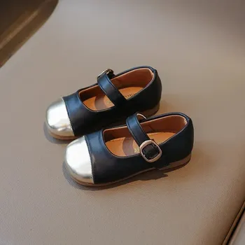 Dívčí baleríny Dětské kožené polobotky ve školním stylu Barva: Černá, Velikost: 27