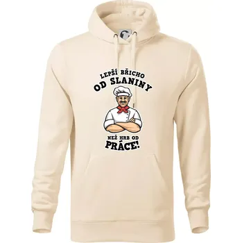 Pánská mikina Lepší břicho od slaniny než hrb od práce - Mikina pánská Cape s kapucí - 5XL ( Mandlová )