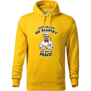 Pánská mikina Lepší břicho od slaniny než hrb od práce - Mikina pánská Cape s kapucí - L ( Žlutá )