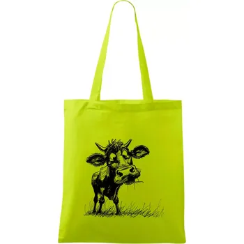 Černobílá karikatura kráva stojící - Taška bavlněná - 42 x 38 cm ( Limetková )
