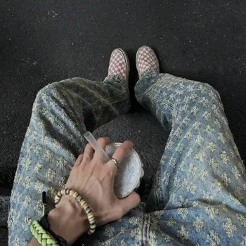 Pánské džíny Pánské rovné džíny s jacquard vzorem ve volném střihu Velikost: XL, Barva (Varianta): K984 Blue