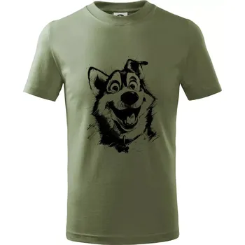 Chlapecké oblečení Černobílá karikatura husky - Tričko dětské bavlněné - 122 cm/6 let ( Khaki )