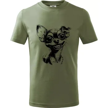 Černobílá karikatura čivava - Tričko dětské bavlněné - 146 cm/10 let ( Khaki )