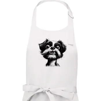 Kuchyňská zástěra Černobílá karikatura Ši-tzu - Pánská zástěra na vaření - Univerzální velikost ( Bílá )