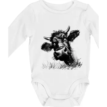 Kojenecký body Černobílá karikatura černá kráva hlava - Body kojenecké s dlouhým rukávem - Dlouhý r. do 3 měs ( Bílá )